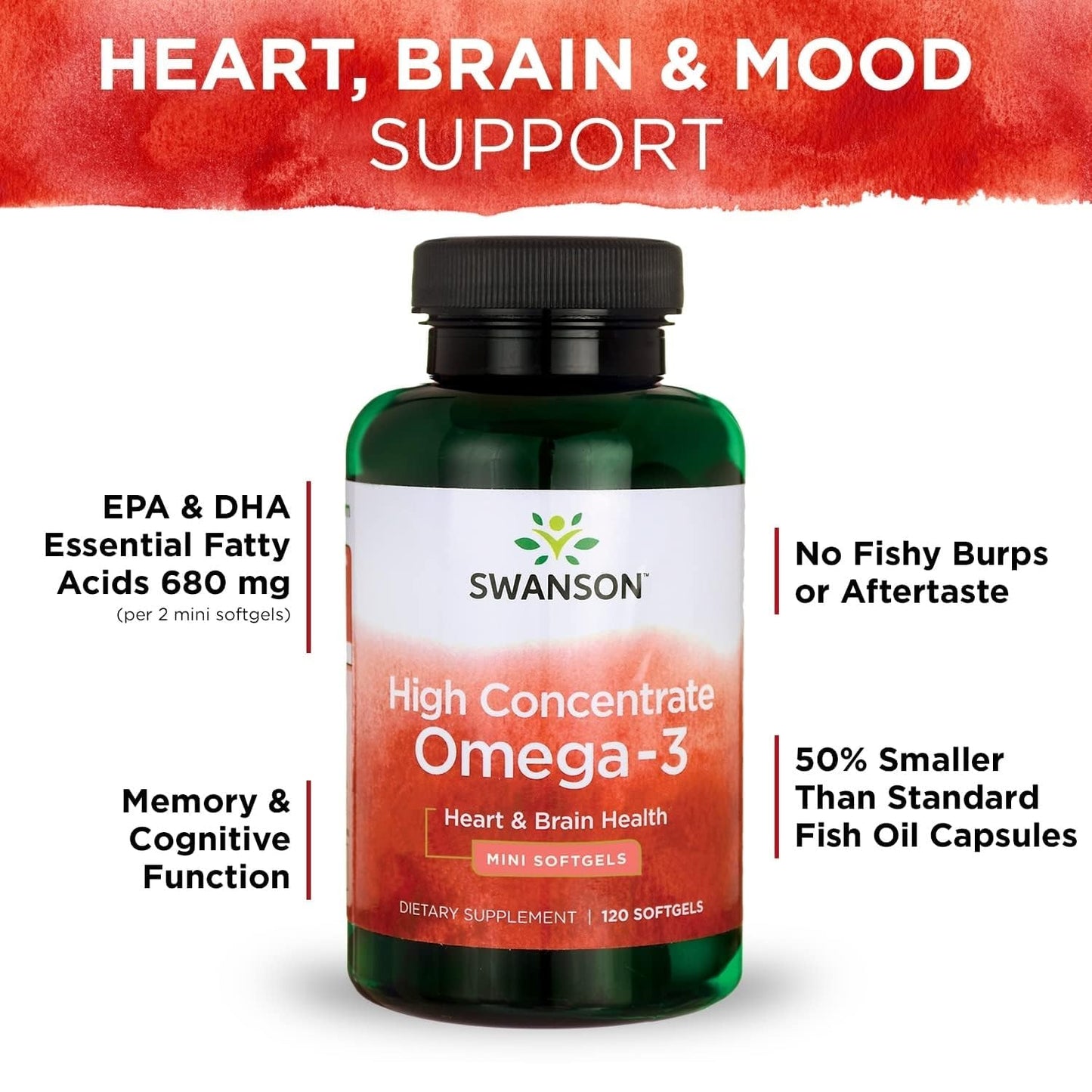 Swanson High Concentrate Omega-3 Fish Oil Softgels, 360 Softgels