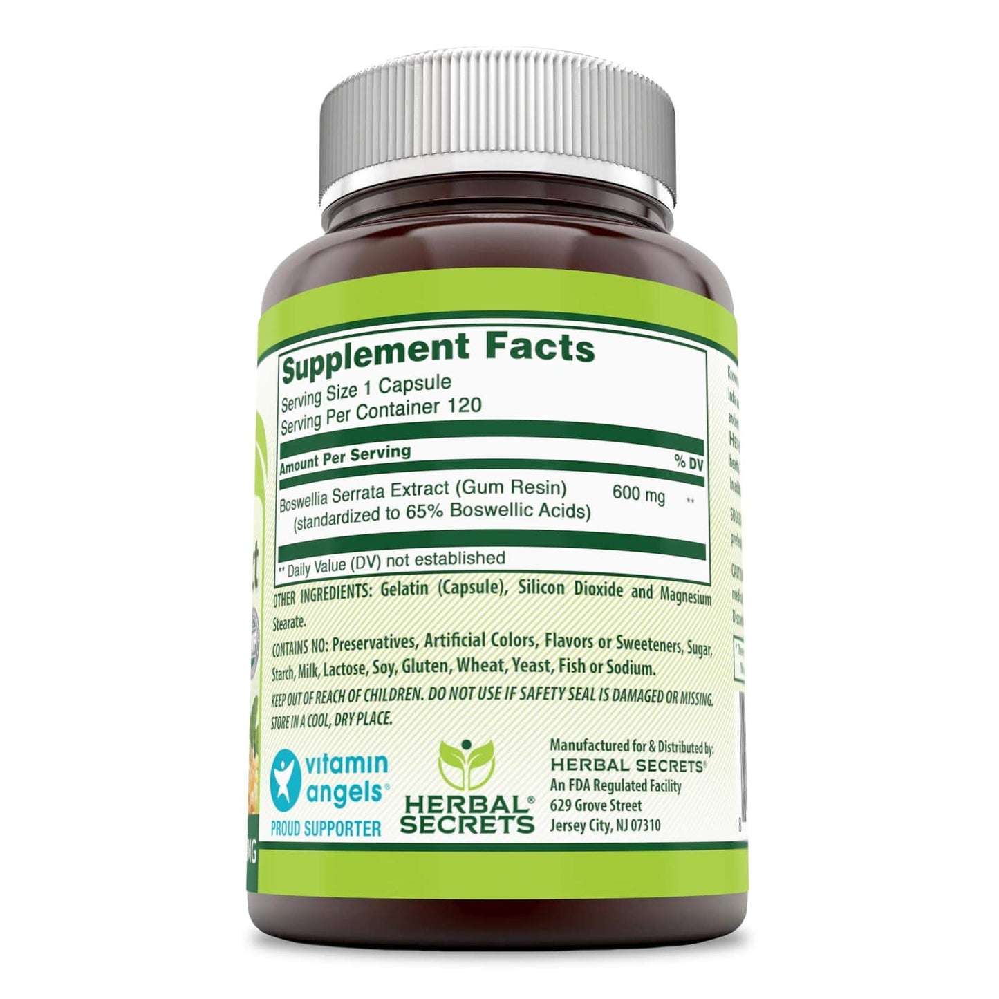 Herbal Secrets Boswellia Serrata Extract (65% Boswellic Acids) 600 mg, 120 Capsules