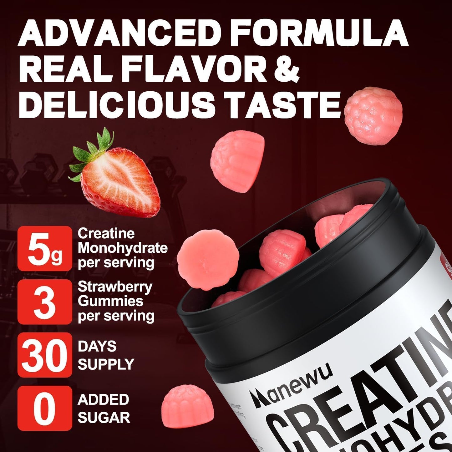 Manewu Creatine Monohydrate Gummies 90 Count