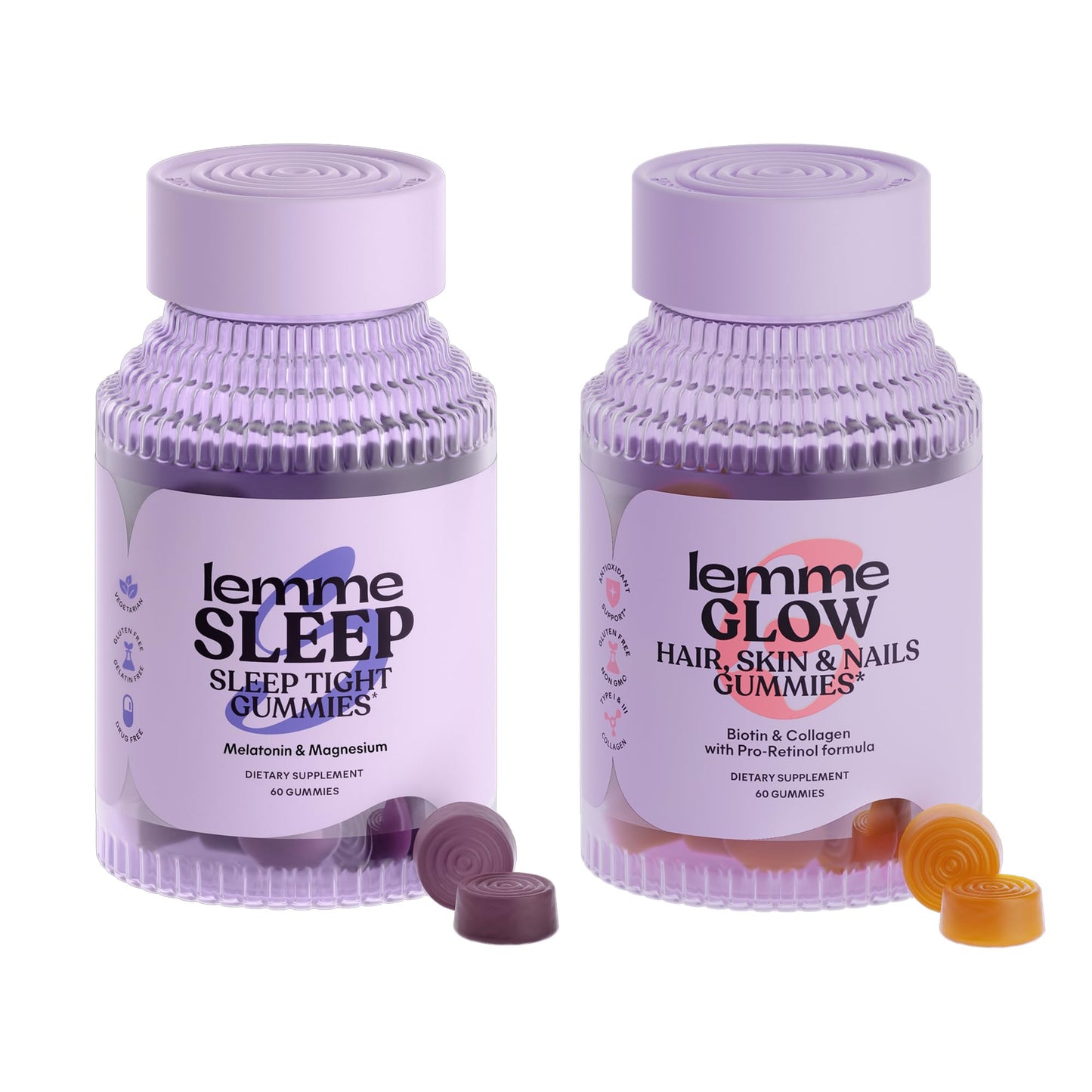 Lemme Sleep & Glow Bundle Sleep Gummies & Glow Hair Gummies, 60 Count