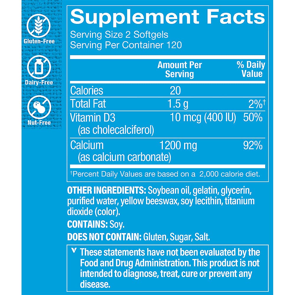 The Vitamin Shoppe Calcium 1200mg with Vitamin D3 Softgels 240