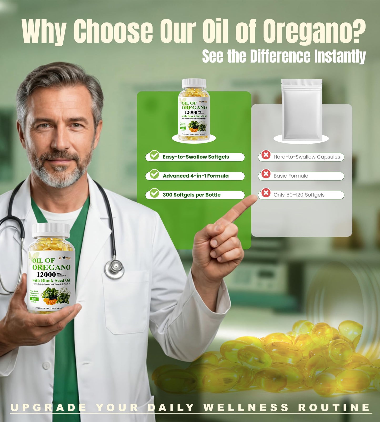 Okcure Oil of Oregano with Black Seed Oil Softgels 300