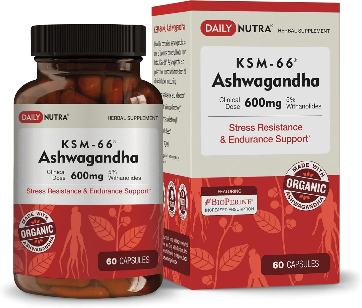 EEKEEPHIT Ashwagandha KSM 66 Pure Organic Root Powder Extract Ayurvedic Supplement Capsule, 30 Count