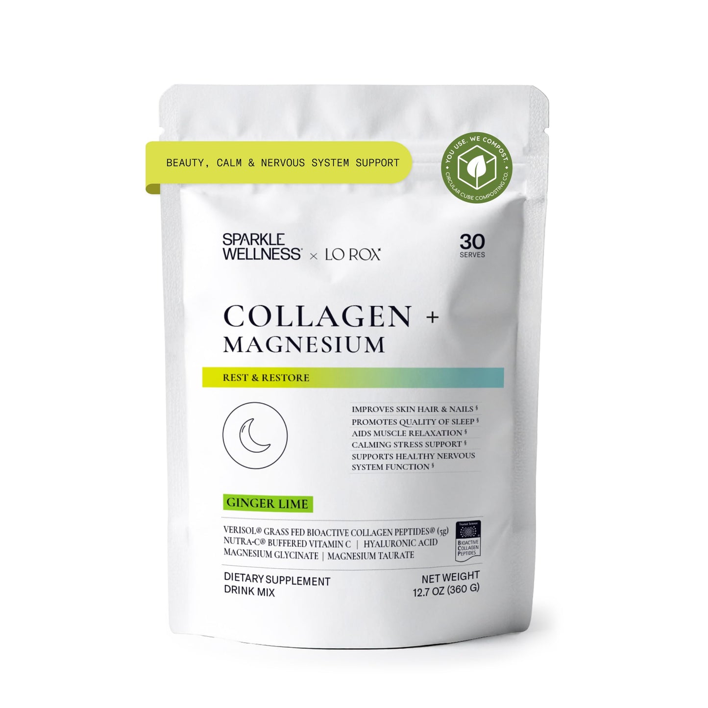 Sparkle Wellness Collagen + Magnesium Powder, VERISOL Bioactive Collagen Peptides, 12.6