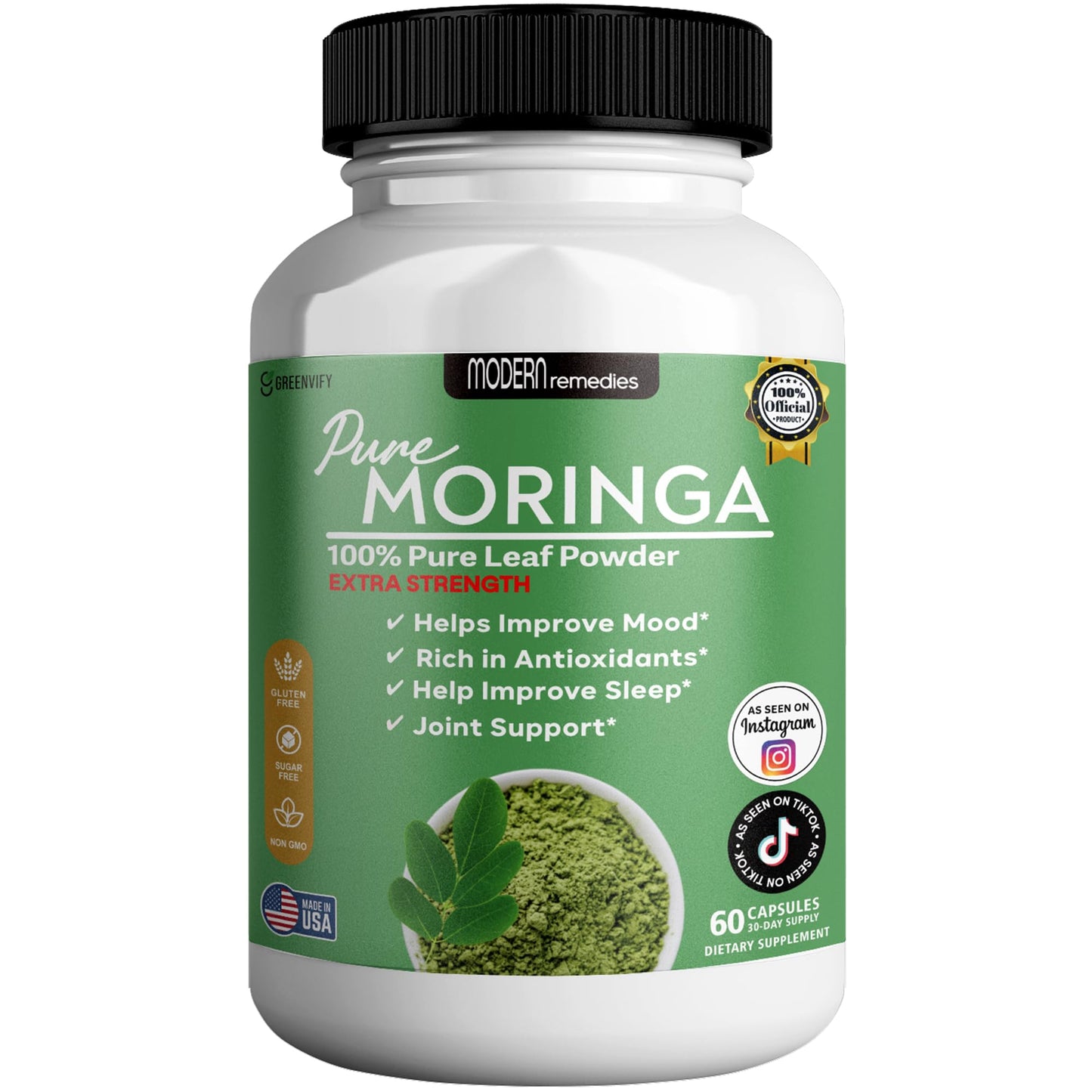 GREENVIFY Moringa Max Leaf Powder Supplement, 60 Capsules