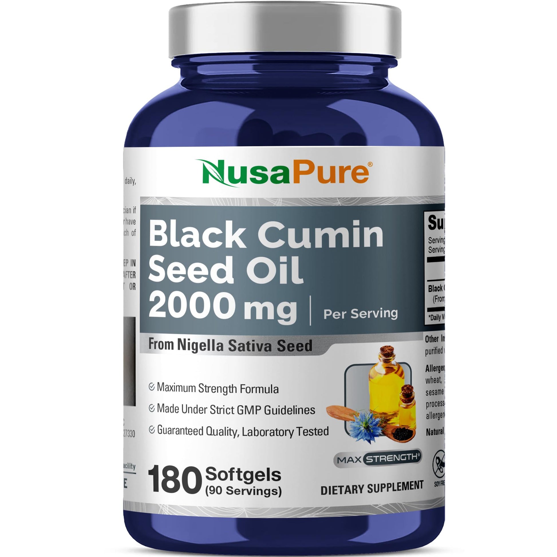 NusaPure Black Seed Oil 2000mg per Serving Softgel Capsules, 180 Count
