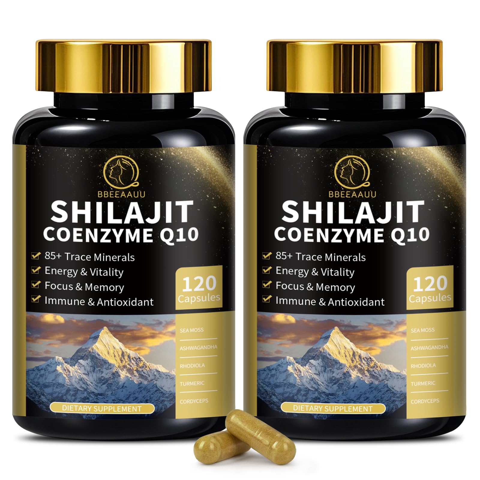 BBEEAAUU Shilajit Capsules with Sea Moss & Ashwagandha for Men & Women, 12 in 1 Himalayan Shilajit Supplements with Coenzyme Q10, Fulvic Acid & Humic Acid, Lion's Mane, Energy & Immune, Capsules, 240 Count