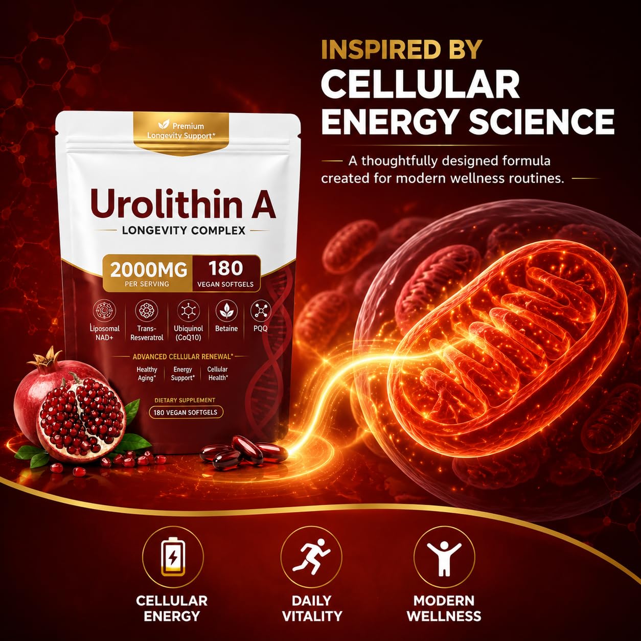 FINDING FERDINAND Urolithin A Supplement with Liposomal NAD+, Trans-Resveratrol, 12-in-1 Formula Softgels 180