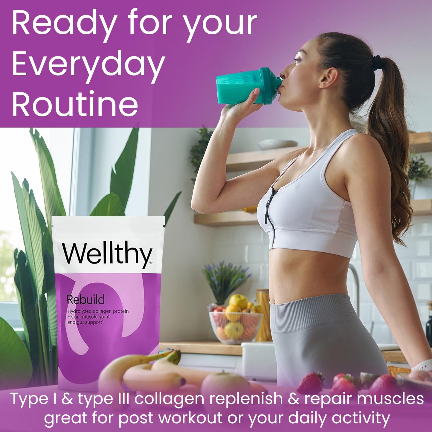 Wellthy Collagen Peptides Protein Powder, 10.58 oz, Unflavored