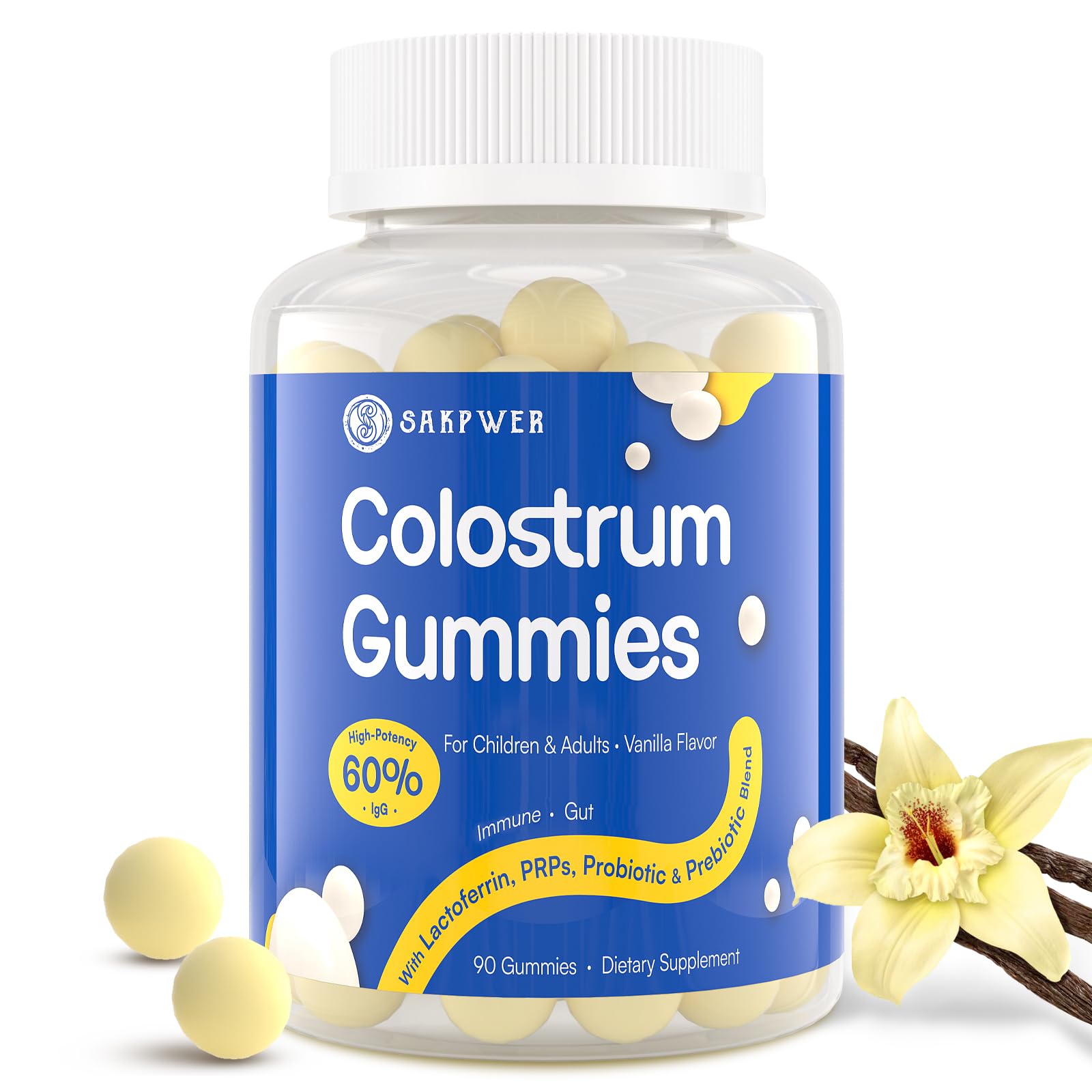 Sakpwer Bovine Colostrum Supplement Gummies, 90 Count