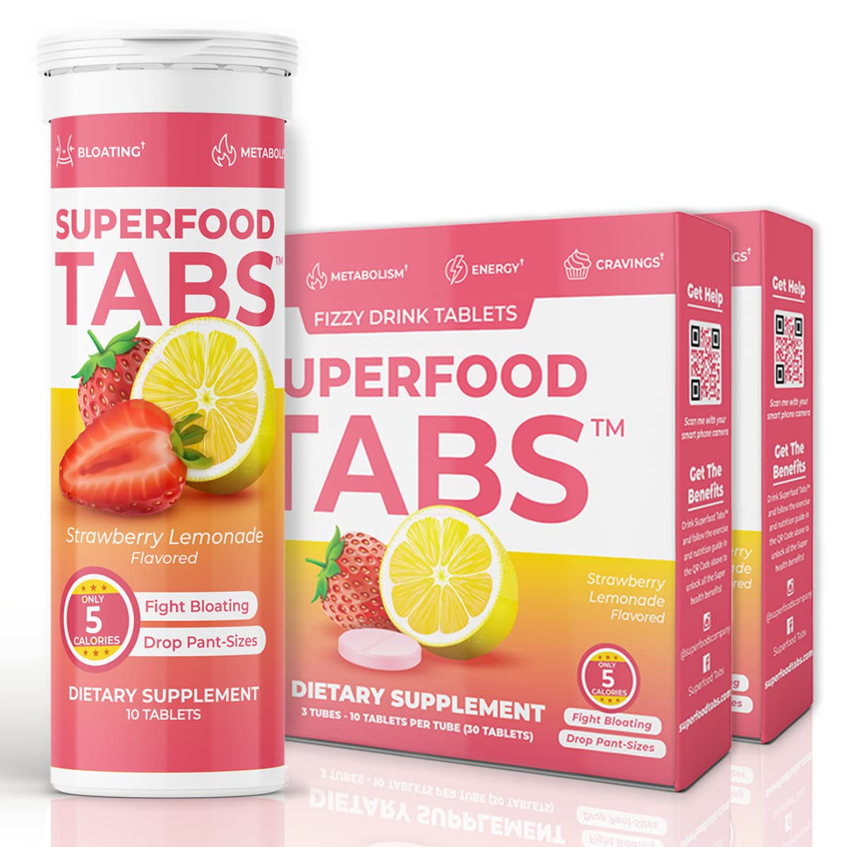 Superfood Tabs Superfood Effervescent Drink Tablets for Women & Men, 15 Real Superfoods, Green Tea & Chlorella, 60 Tablets