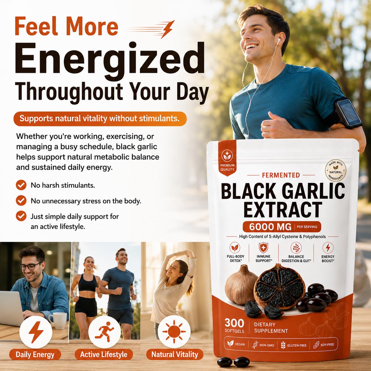 LumiLight Fermented Black Garlic Organic Extract, 300 Softgels