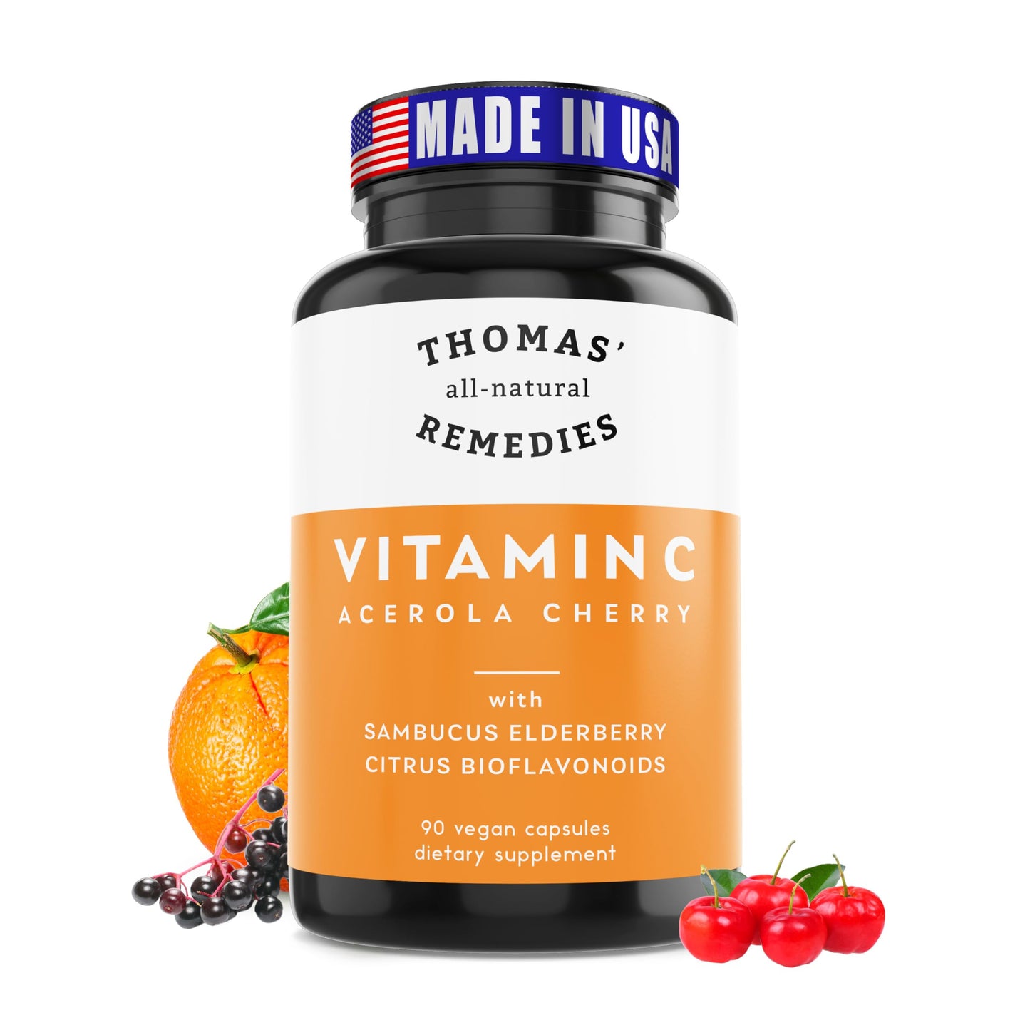 Thomas' all-natural Remedies Vitamin C Supplement with Organic Elderberry Capsules 90 Count