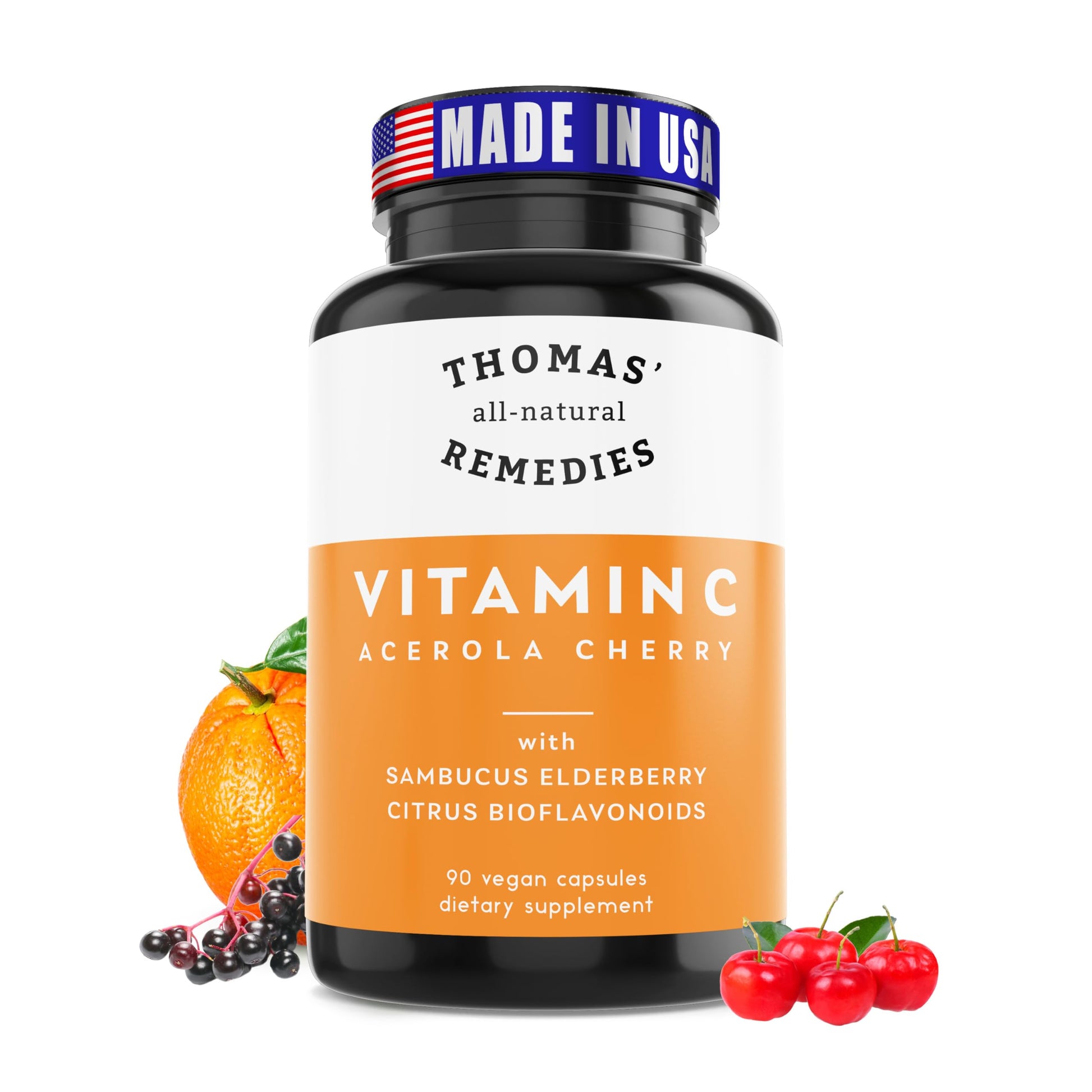 Thomas' all-natural Remedies Vitamin C Supplement with Organic Elderberry Capsules 90 Count