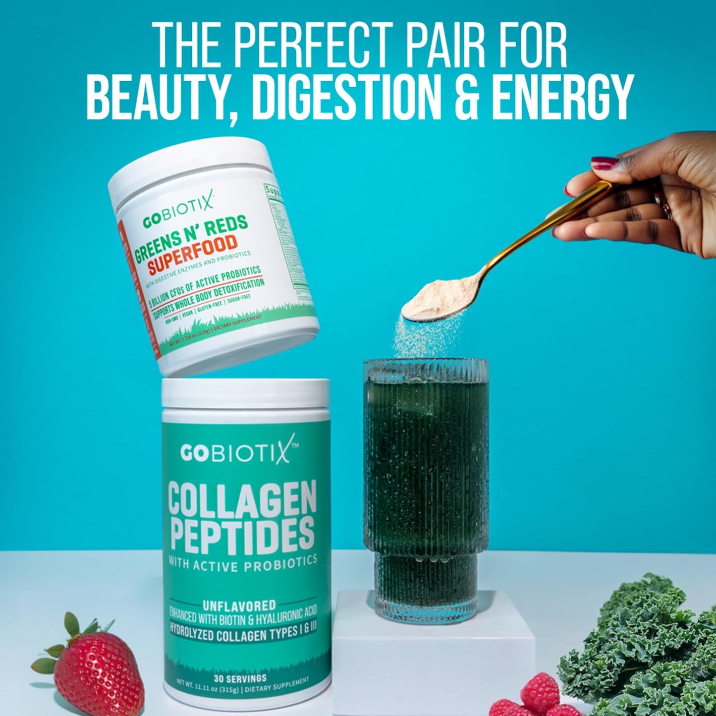 GOBIOTIX Super Greens & Collagen Bundle Powder, 30 Servings