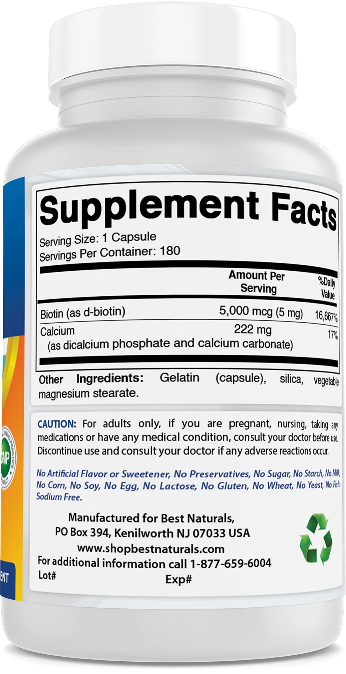 Best Naturals Biotin 5 mg Capsule 180 Count