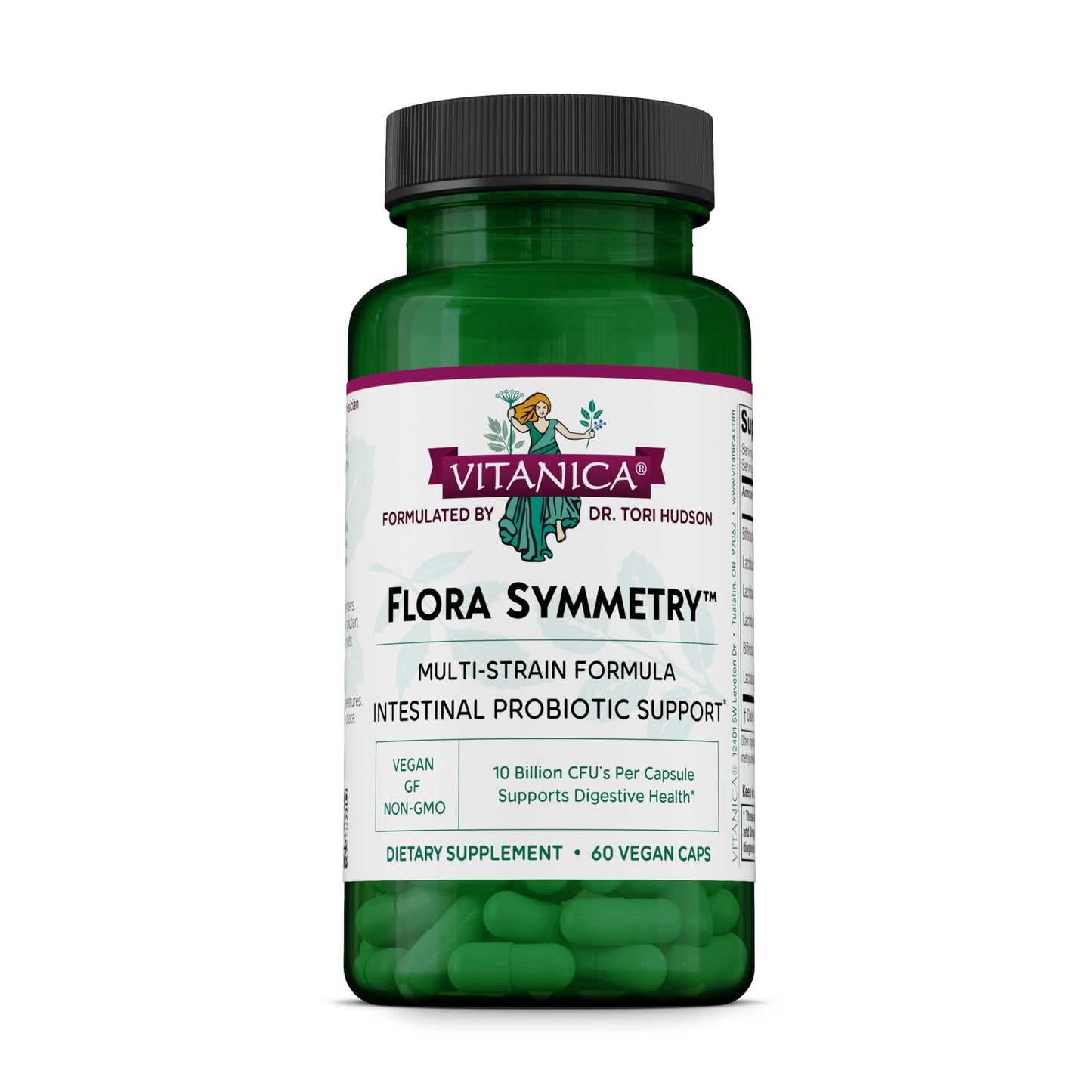 Vitanica Flora Symmetry Probiotic Supplement with Lactobacillus and Bifidobacteria, Gut and Digestive Immune Health, Vegan, 60 Capsules