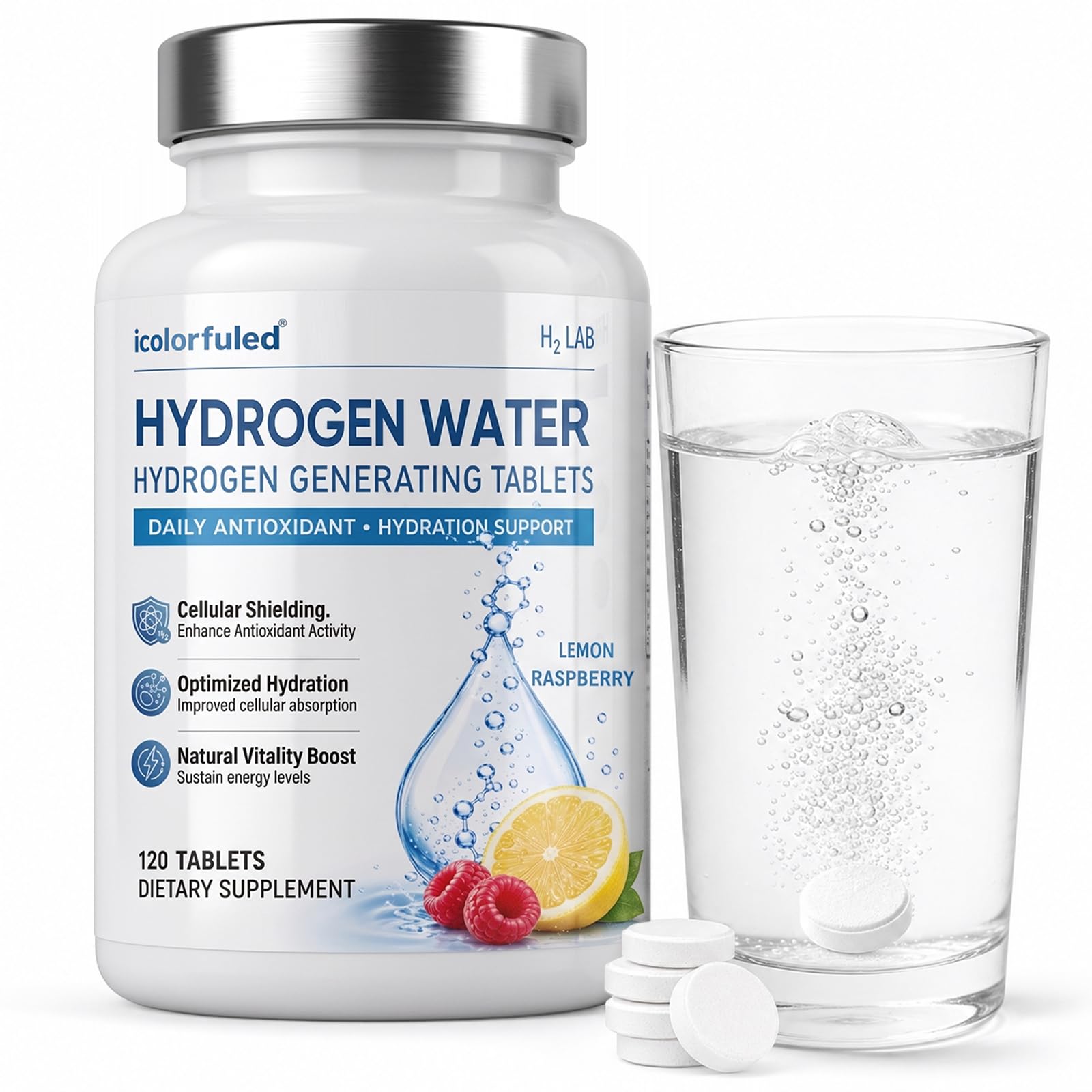icolorfuled Hydrogen Water Tablets - for Energy & Vitality, Supports Brain & Cognitive Health, 120 Tablets