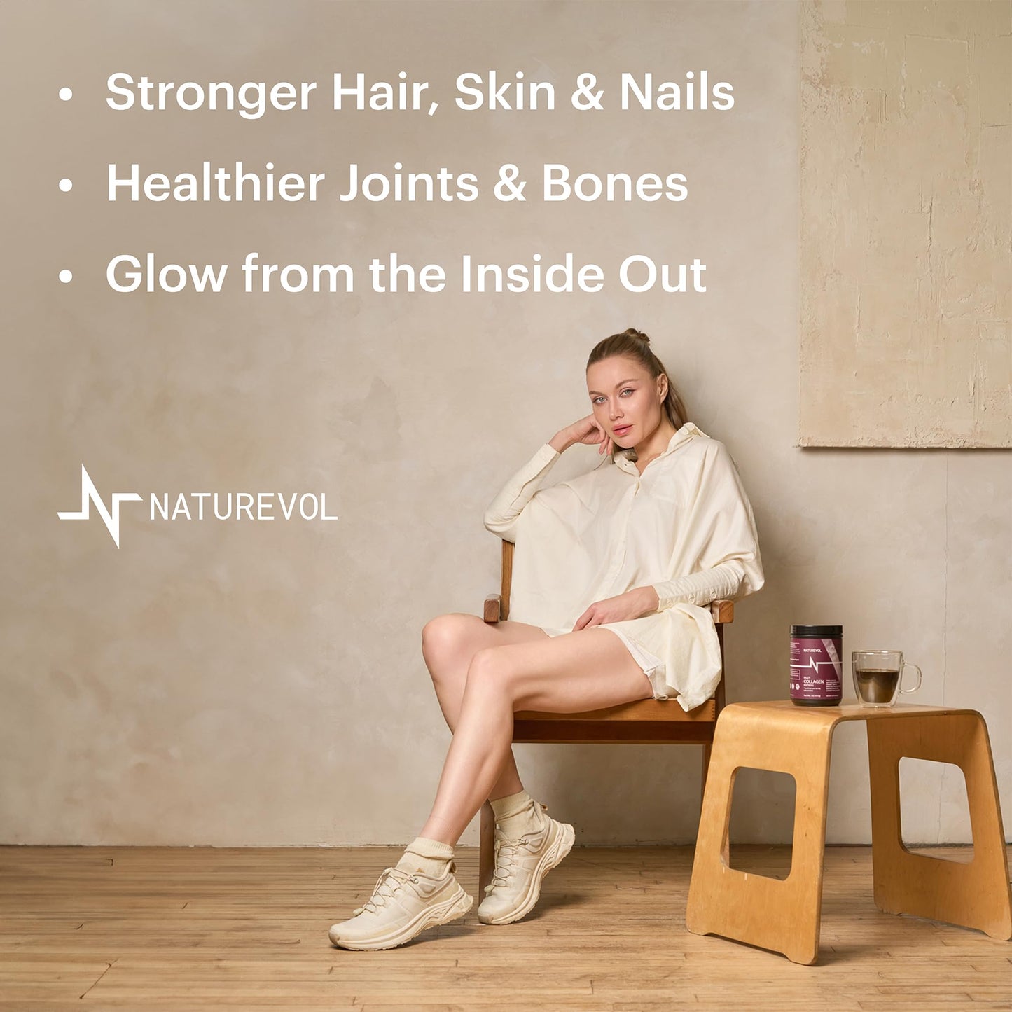 NATUREVOL Multi Collagen Peptides Powder – Hydrolyzed Types I, II, III, V, X with Biotin, Vitamin C & Hyaluronic Acid, Unflavored, Hair, Skin & Joints Support, 16 oz