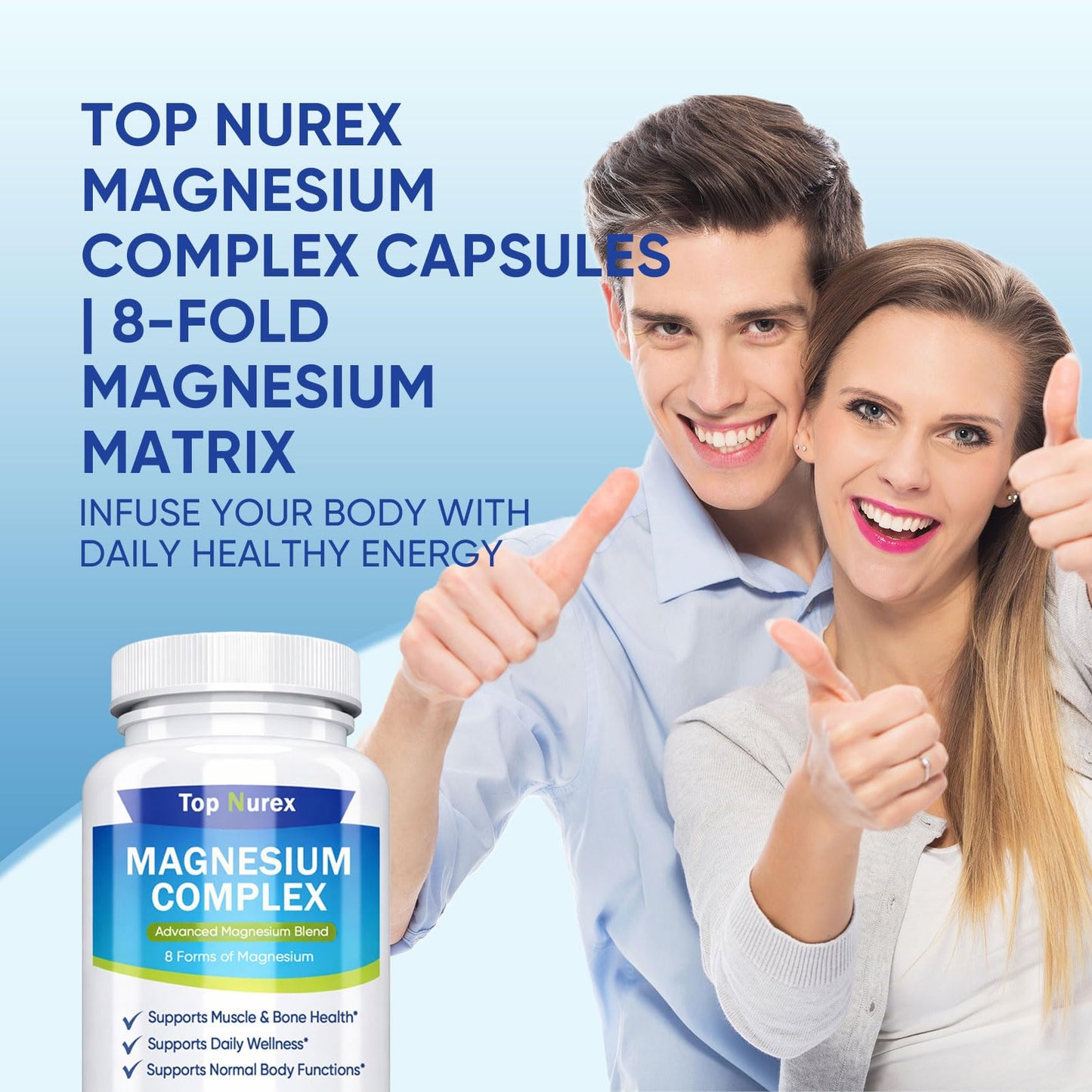 Kunnozz Top Nurex Magnesium Complex 1000 mg, 8-Source Magnesium Blend with Glycinate, Citrate, Malate & Taurate, Vegan Non-GMO Formula, 90 Capsules