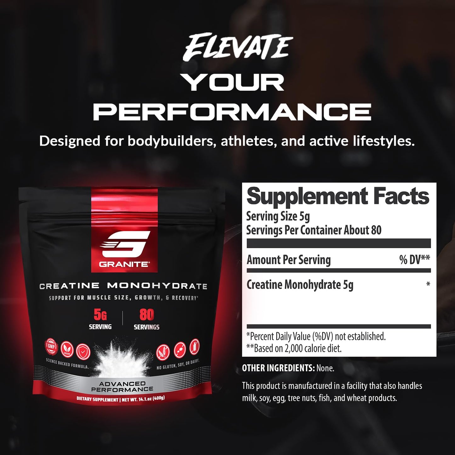 Granite Supplements Creatine Monohydrate Powder 14.1 Ounces