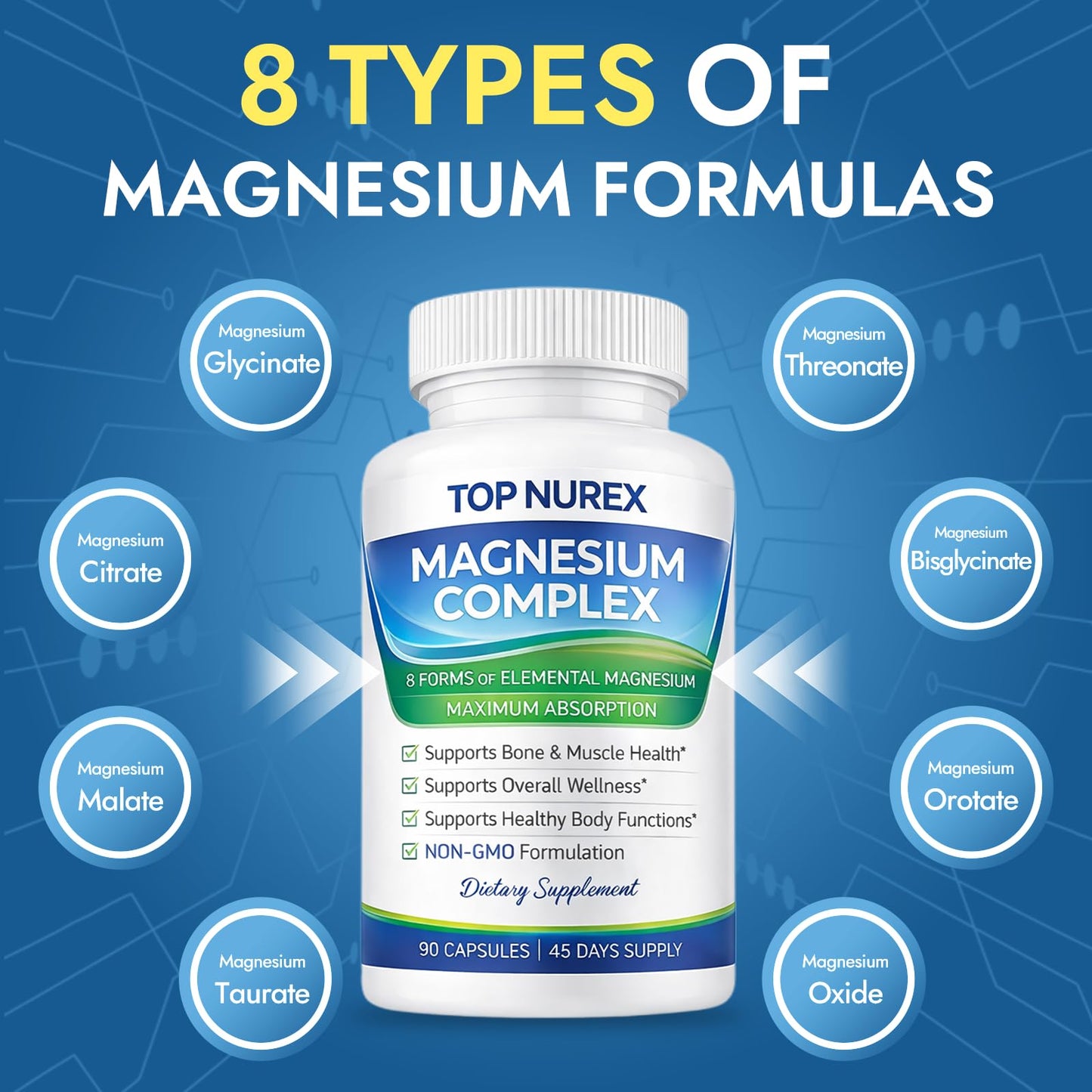 Top Nurex Magnesium Complex 1000 mg Capsules, 90 Count