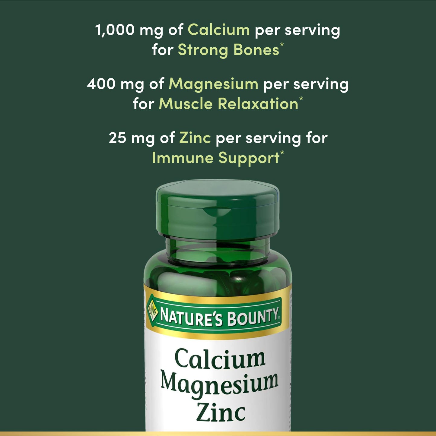 Nature's Bounty Calcium Magnesium & Zinc Caplets, 100 Caplets