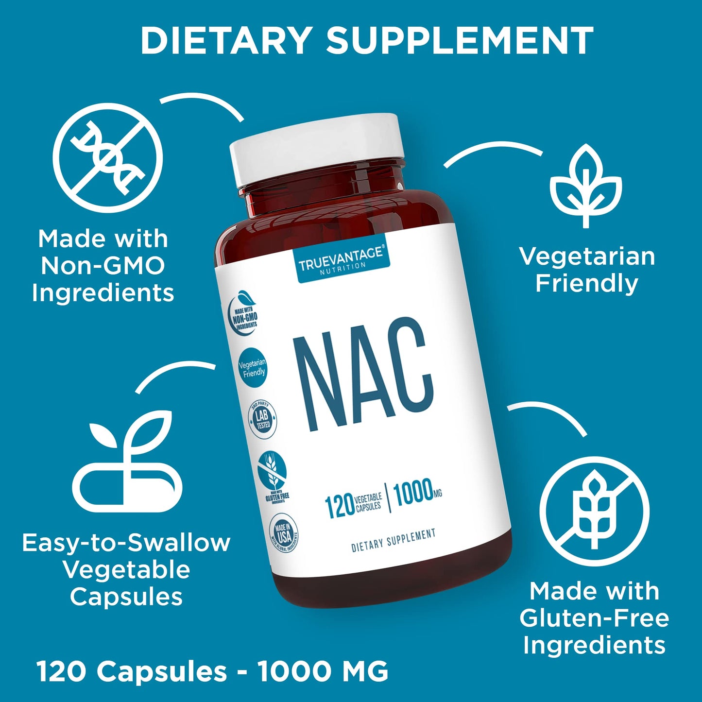 Truevantage Nutrition NAC 1000 mg Supplement Capsule 120 Count
