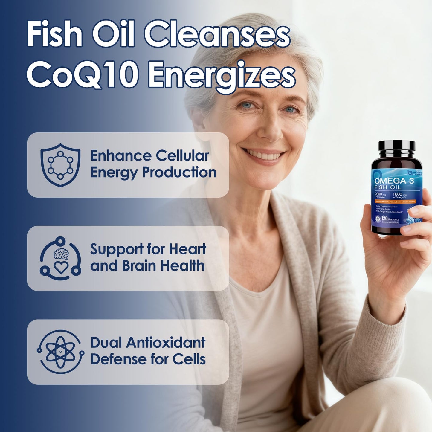 NATURE TARGET Omega 3 Fish Oil 2000mg EPA DHA with PS & CoQ10 Non-GMO Softgels 120