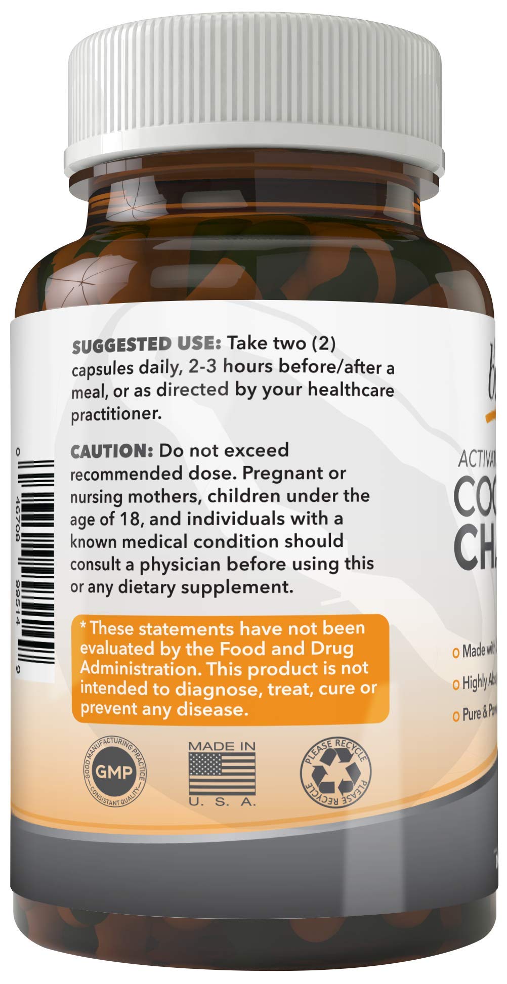 PURELY beneficial Activated Coconut Charcoal 1200mg Capsules, 180 Count