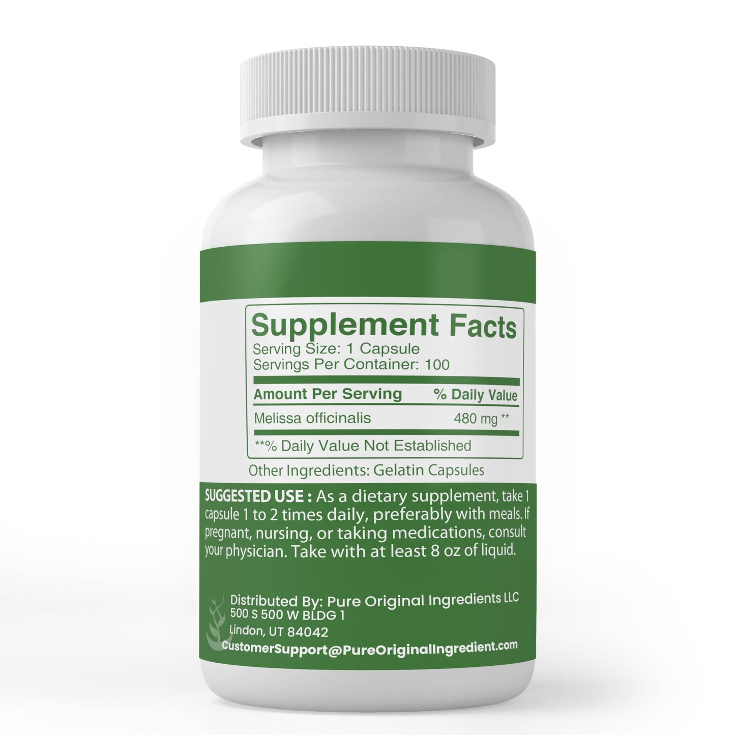 Pure Original Ingredients Lemon Balm Extract Capsules, 100 Count