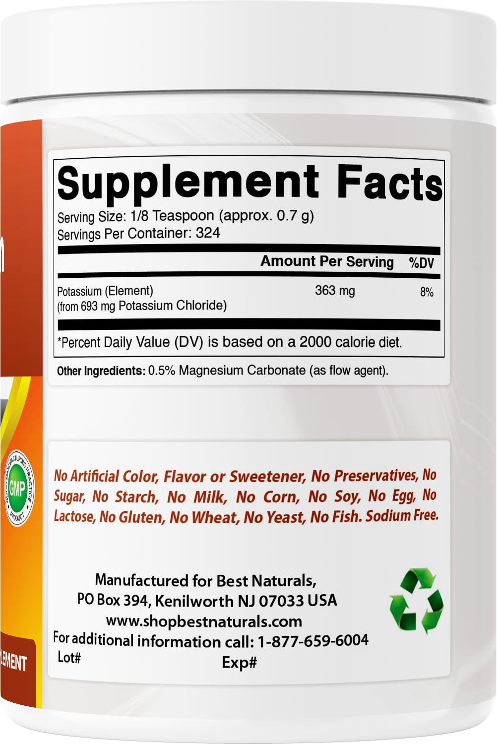 Best Naturals Potassium Chloride Pure Powder 16 Ounce