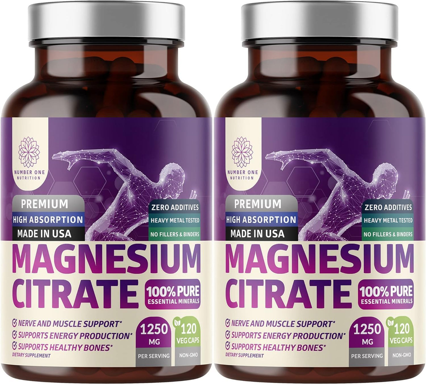 Number One Nutrition Magnesium Citrate Capsules 1250mg, 240 Capsules