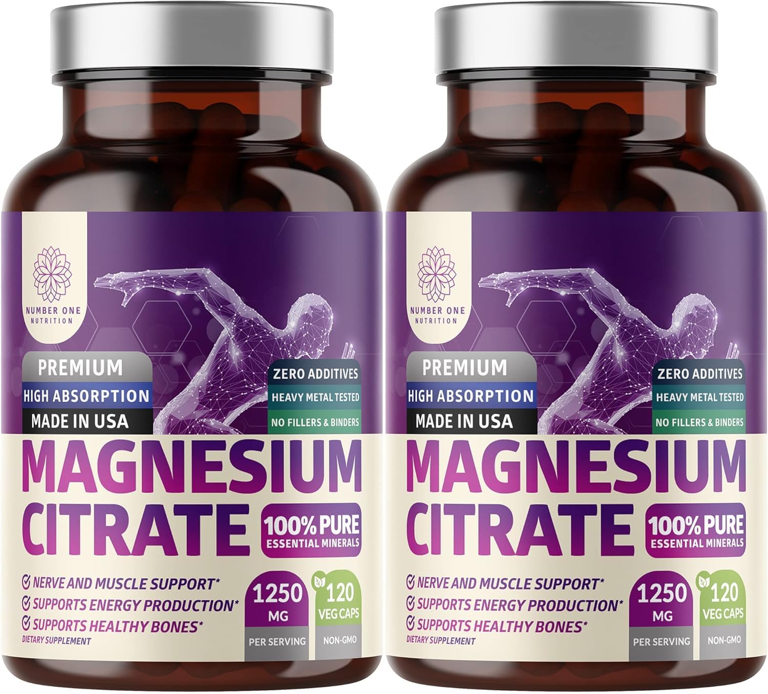 Number One Nutrition Magnesium Citrate Capsules 1250mg, 240 Capsules