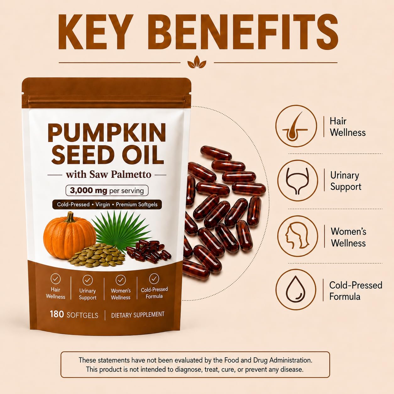 TkPDN Pumpkin Seed Oil with Saw Palmetto 3000mg Capsules, 180 Capsules