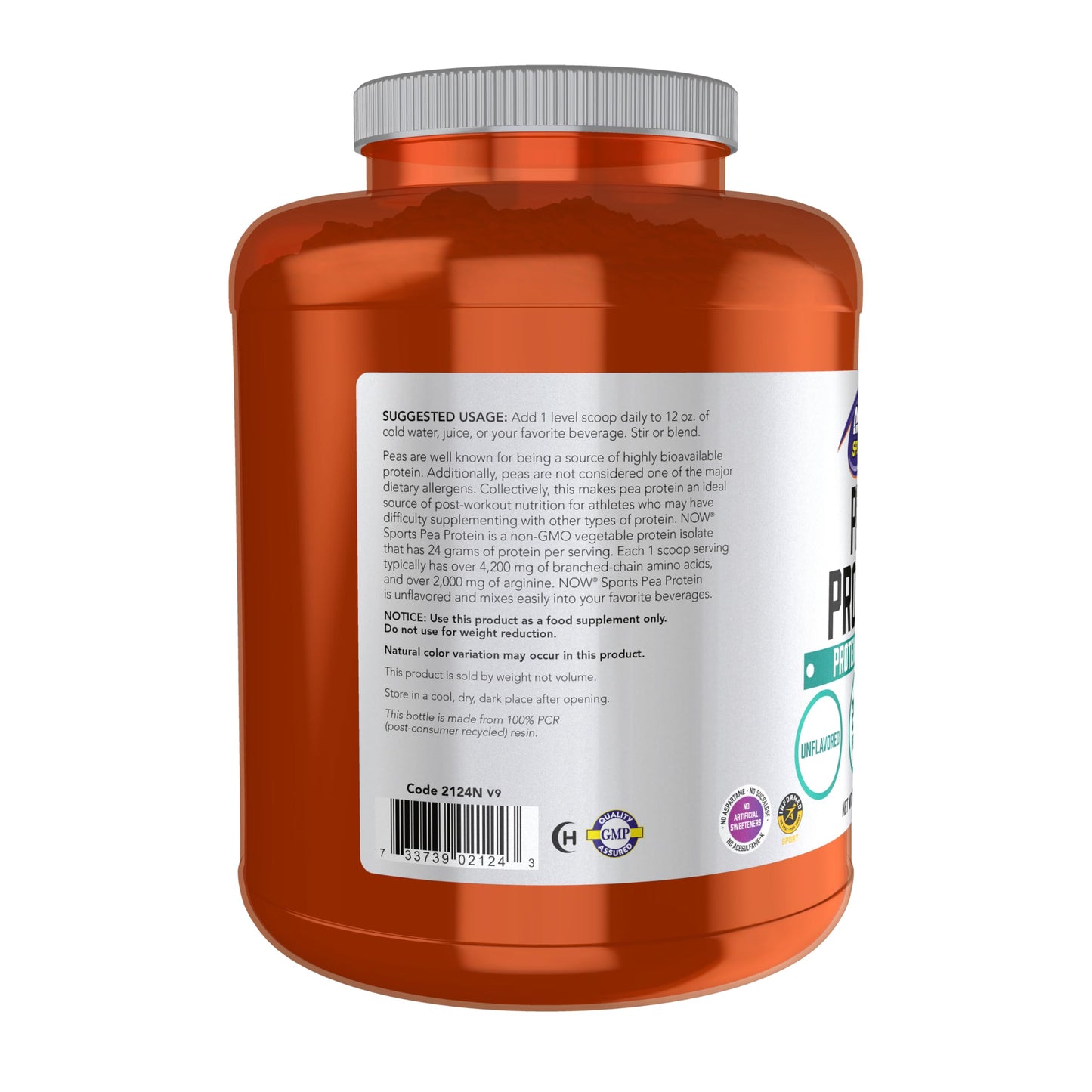 NOW Foods Pea Protein 24 g, Fast Absorbing, Unflavored Powder, 112 Servings