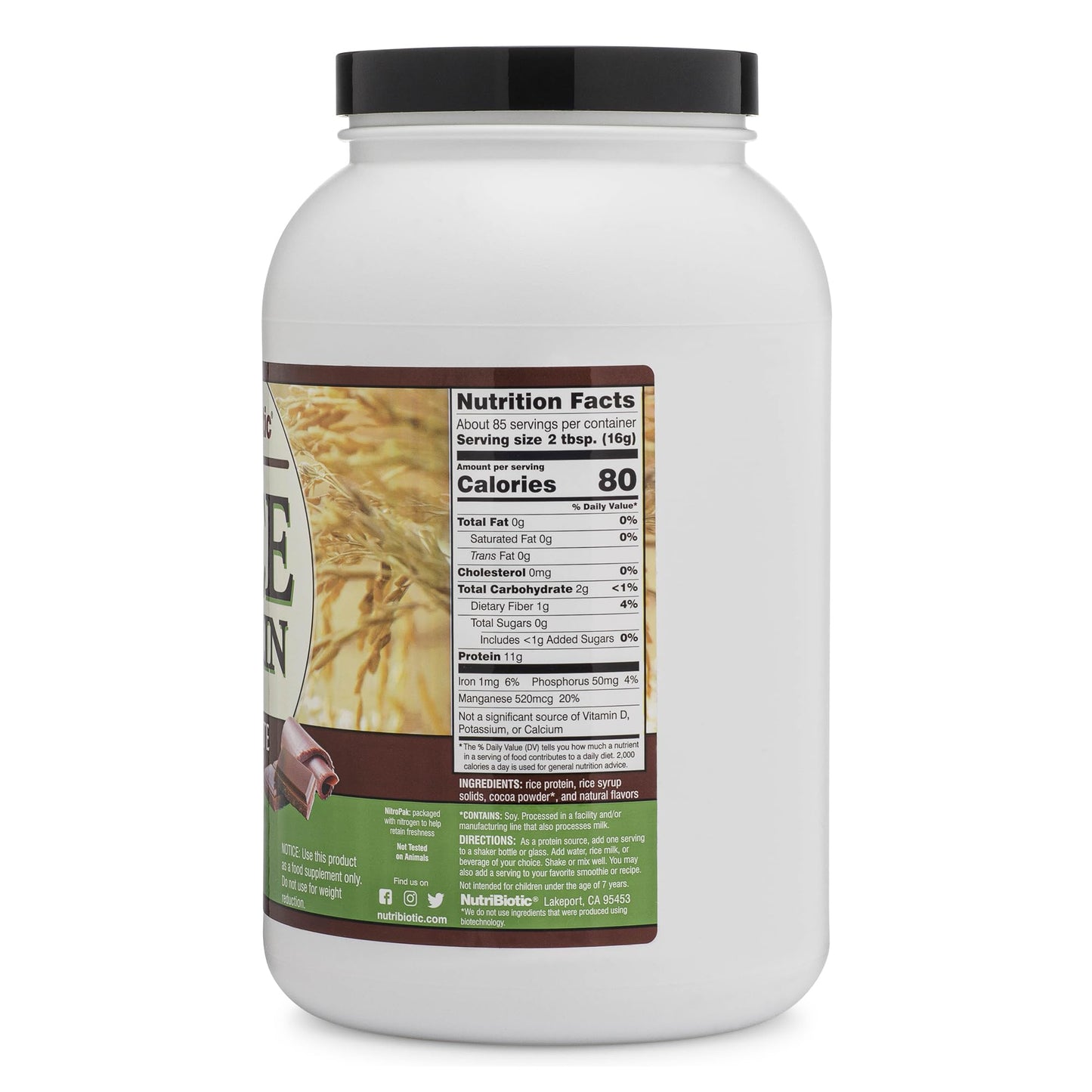 NutriBiotic Chocolate Rice Protein Powder, 48