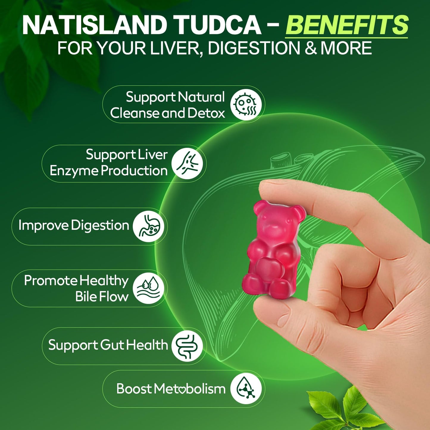 NATISLAND TUDCA Supplement 1000mg Gummies, 60 Count
