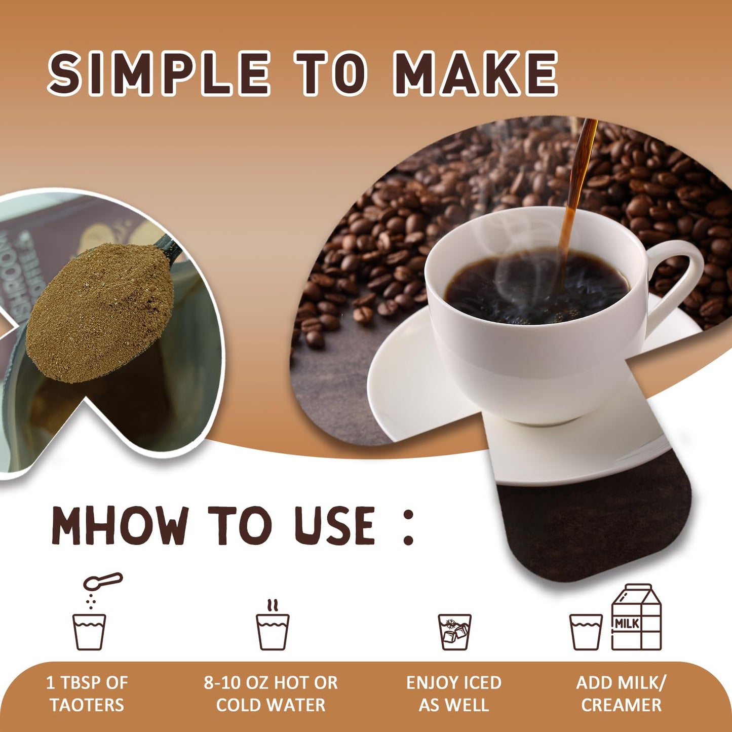 TAOTERS Mushroom Coffee Powder, 9.5 oz