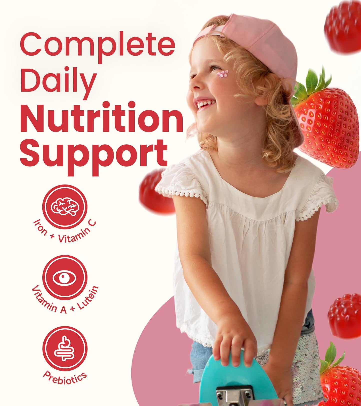 Yheso Kids Iron Capsules 20 mg with Vitamin A, C, B6 & Lutein – Sugar Free Children’s Multivitamin for Daily Nutrition – Strawberry Flavor, 120 Capsules