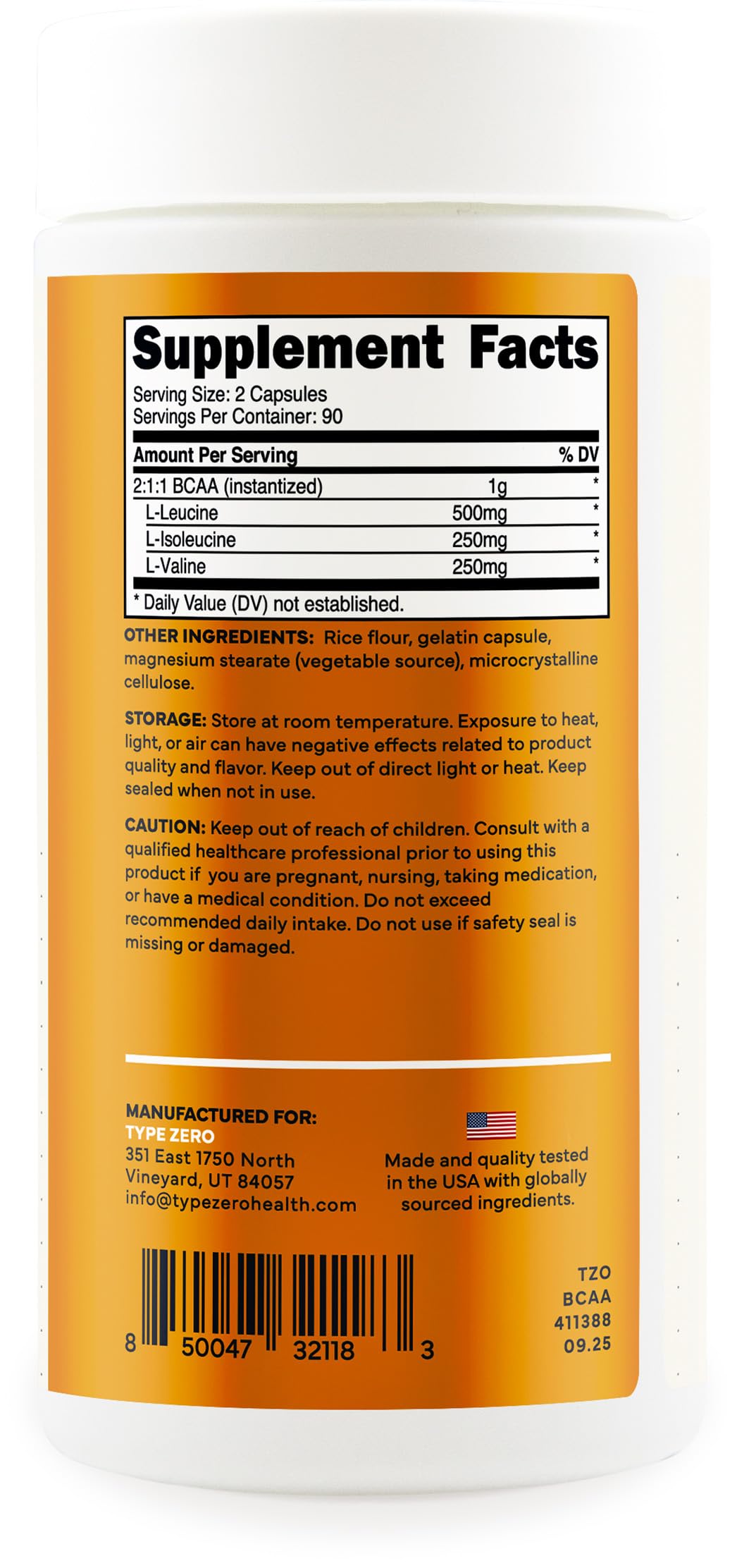 Type Zero BCAA 1000mg Branched Chain Amino Acids Capsules, 180 Count