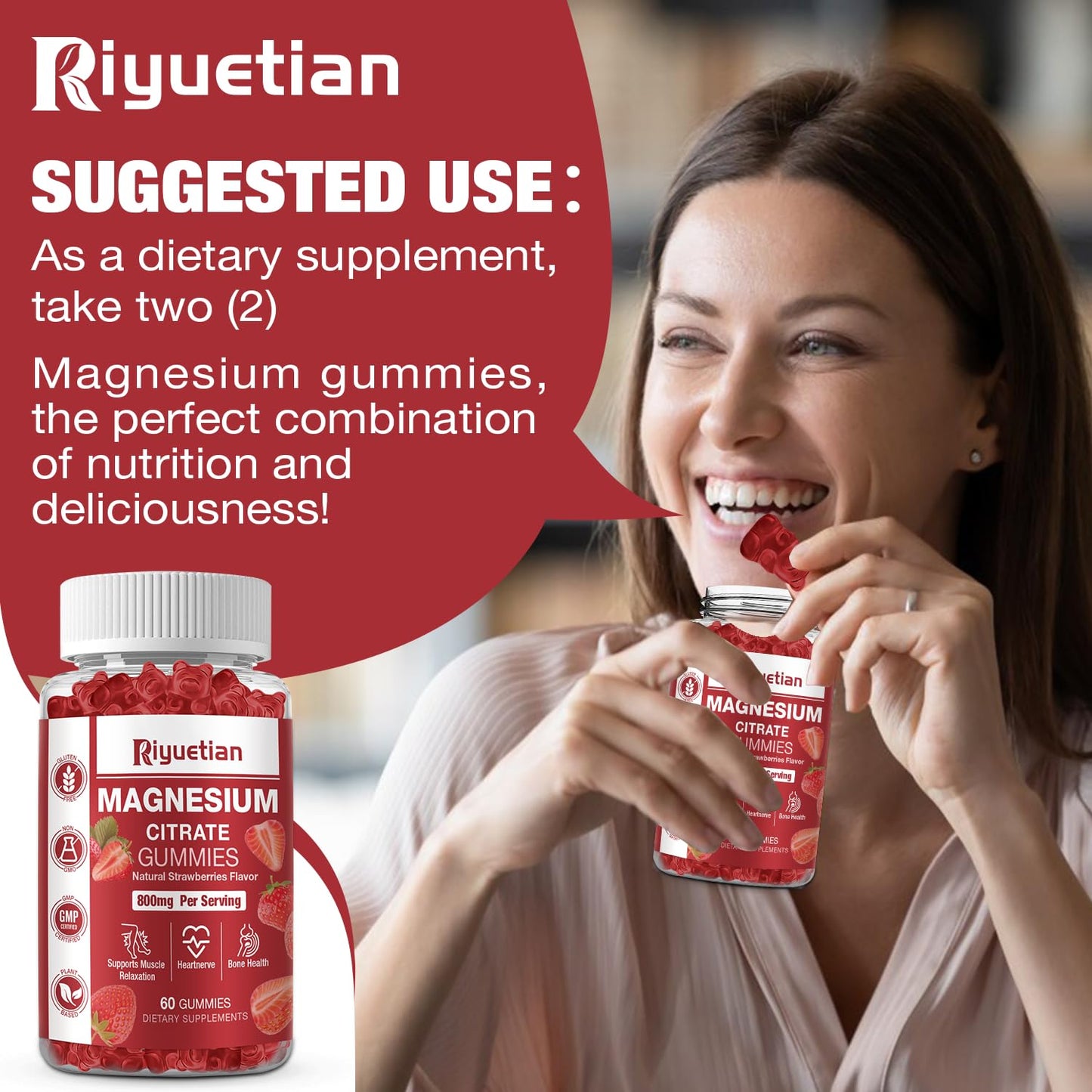Riyuetian Magnesium Citrate Gummies 800mg, 60 Count