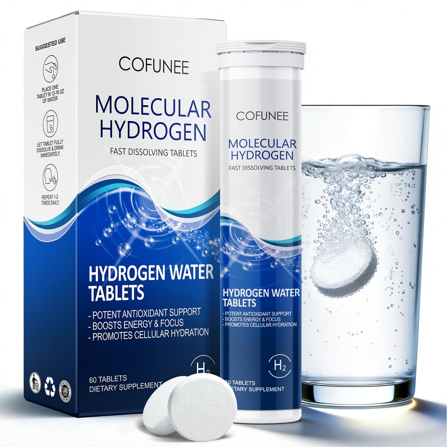 COFUNEE Hydrogen Tablets H2 Molecular Hydrogen Tabs, 60 Count