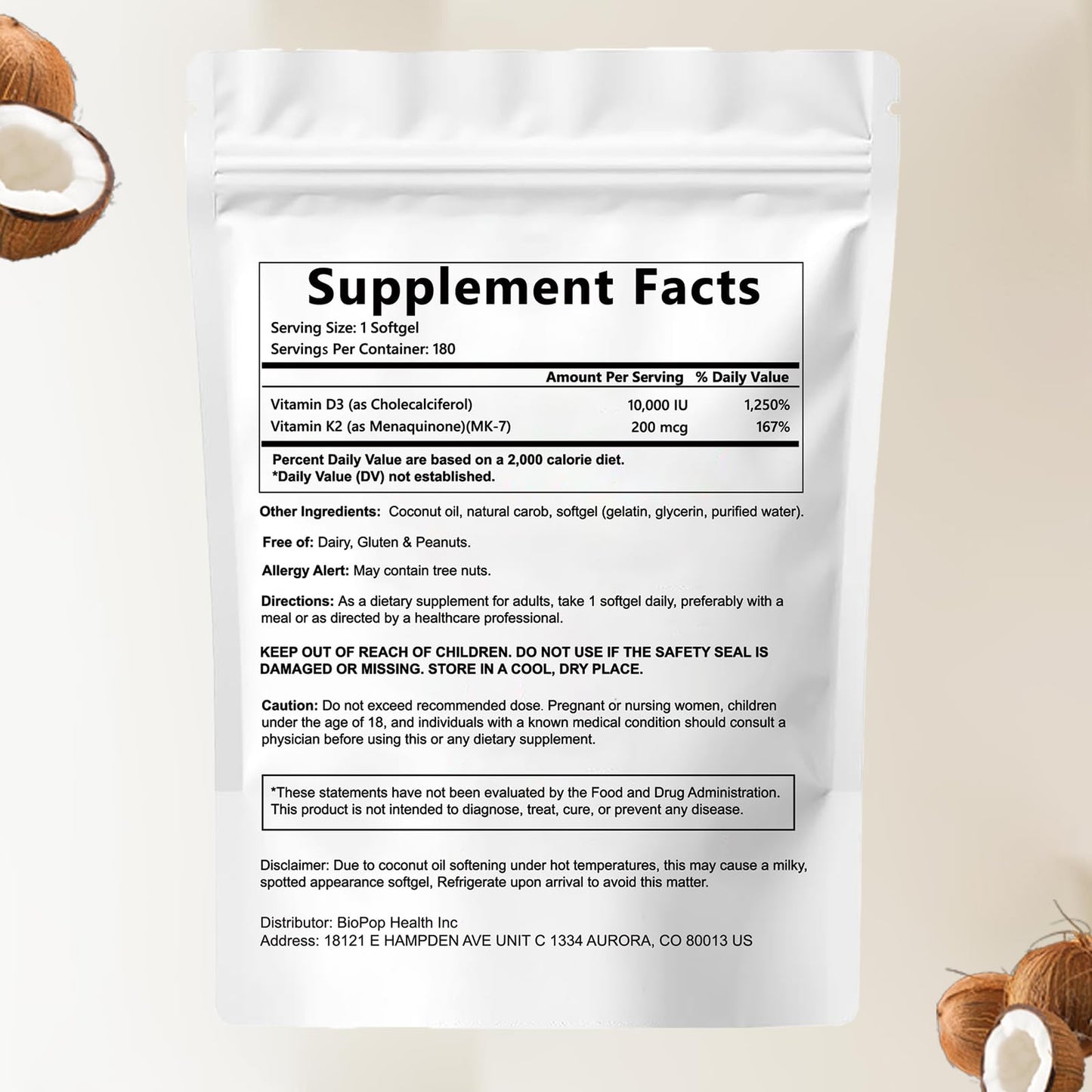 GROHESE Vitamin D3 K2 Capsule 180