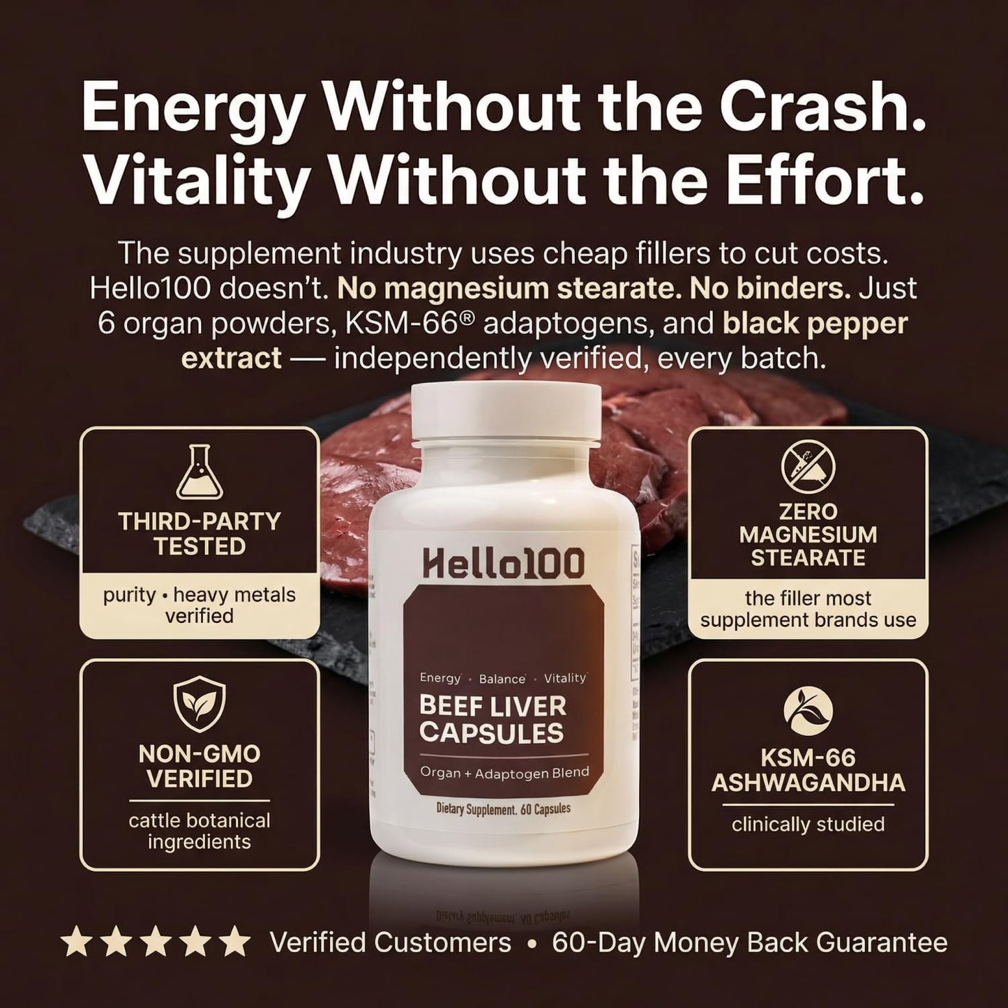 HELLO100 Grass Fed Beef Liver Extract 60 Capsules