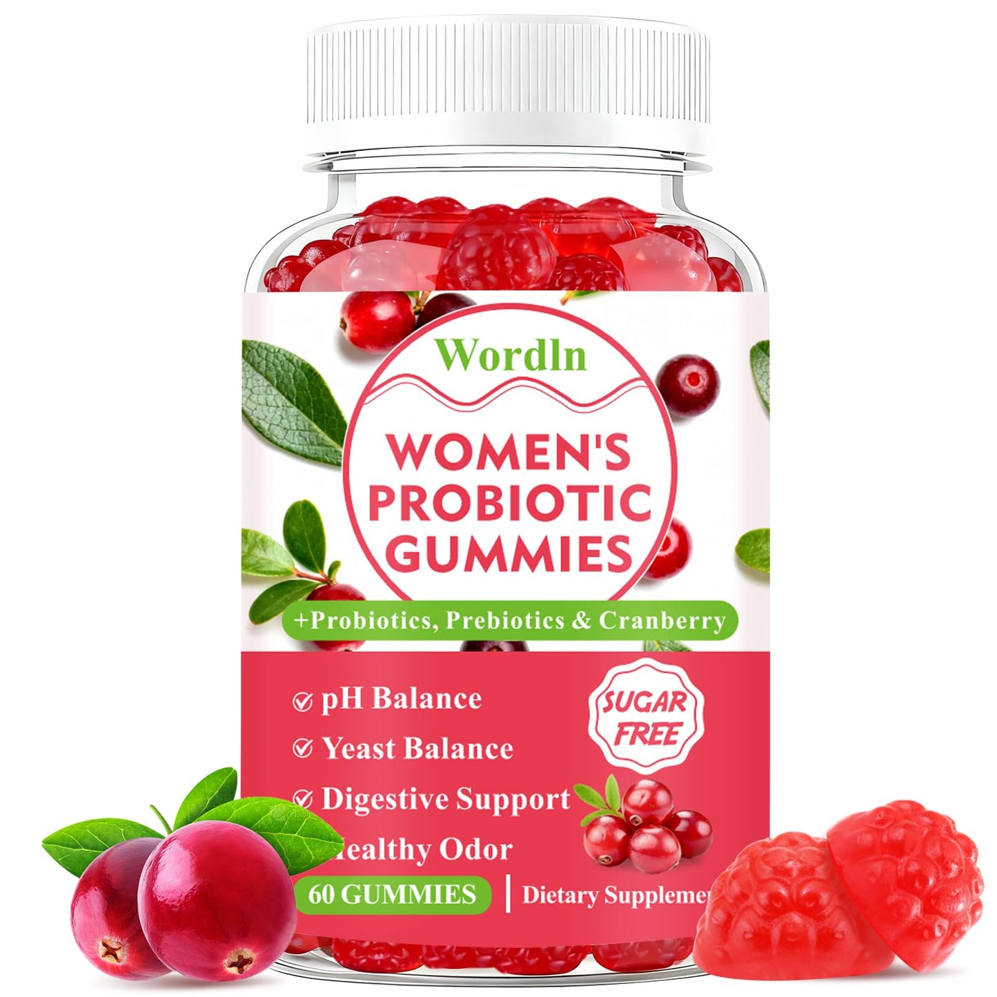 Wordln Women Probiotic Gummies for Feminine Health, 60 Count