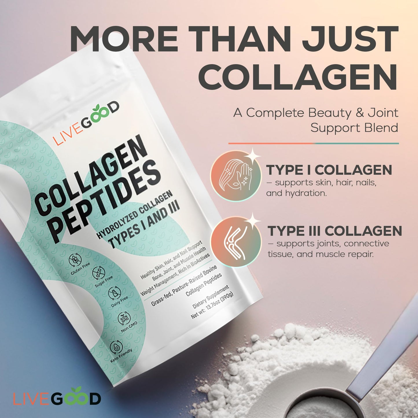 LIVEGOOD Collagen Peptides Powder 13.7 Ounce