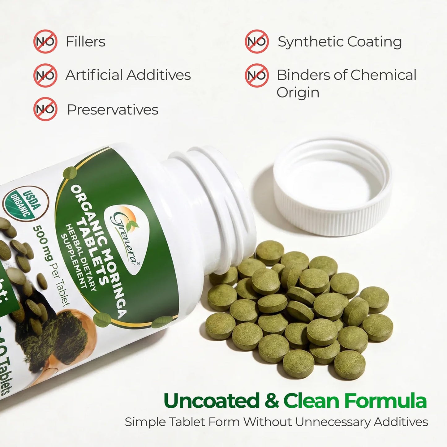 Grenera Organic Moringa Tablets, 240 Tablets