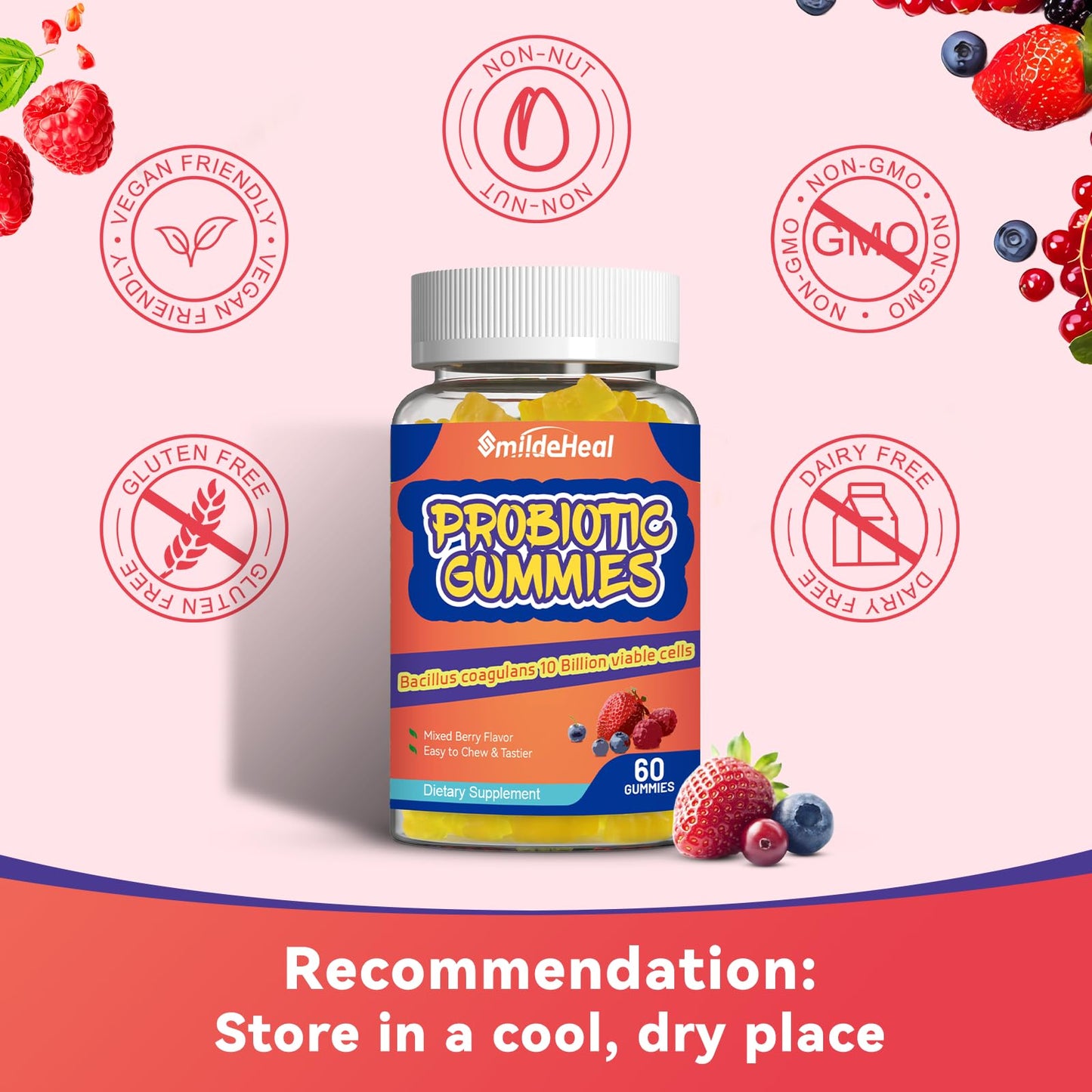 SmildeHeal Probiotic Gummies for Digestive Health Gummy 60 Count