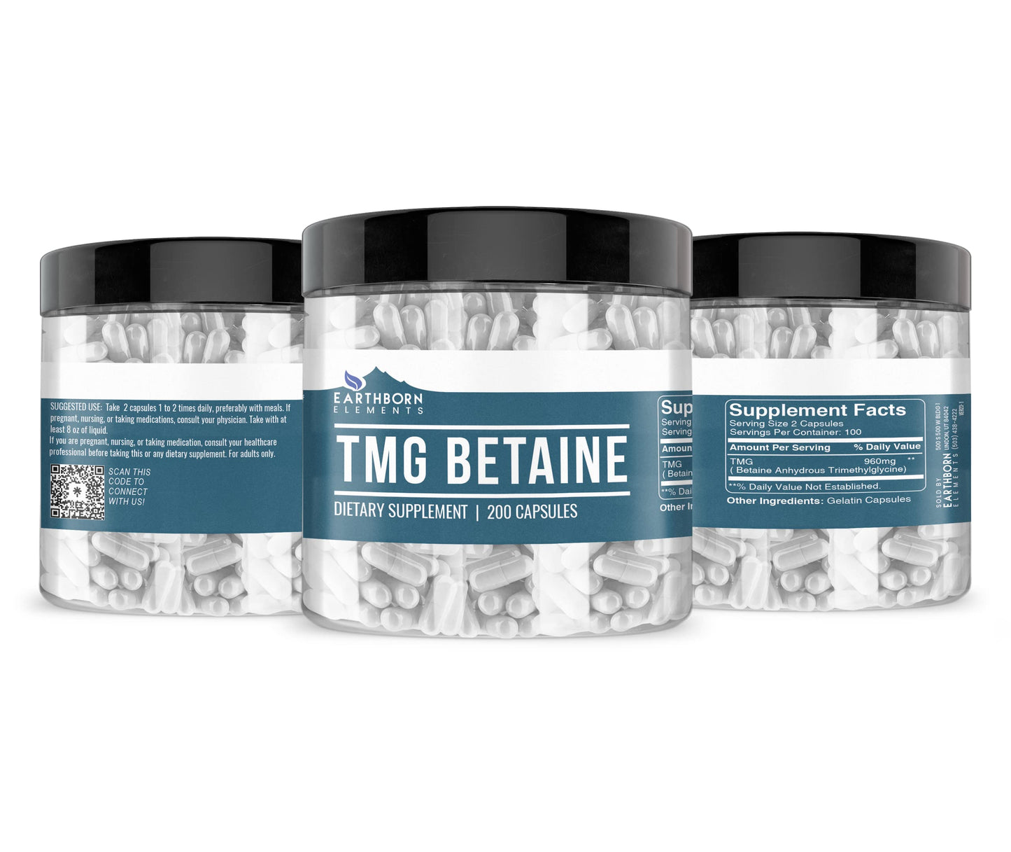Earthborn Elements TMG Betaine Anhydrous Trimethylglycine Capsules 200 Capsules